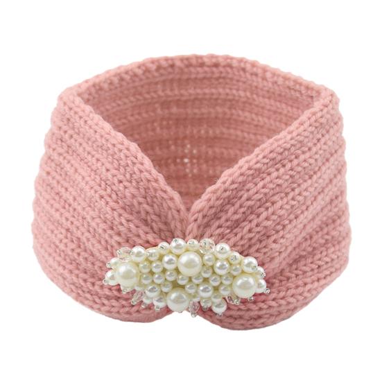 Knitted Headband Soft Stretchy Wide Band Hairband with Faux Pearl Headwrap Winter Hair Accents Solid Color