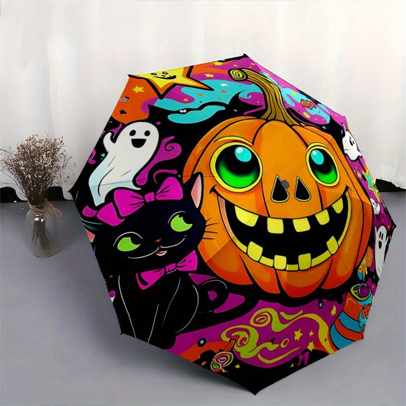 1pc Happy Pumpkin Halloween Automatic Opening and Closing Umbrella, Lightweight 3-Fold, With Cute Cartoon Characters, Suitable for Home, Outdoor and D