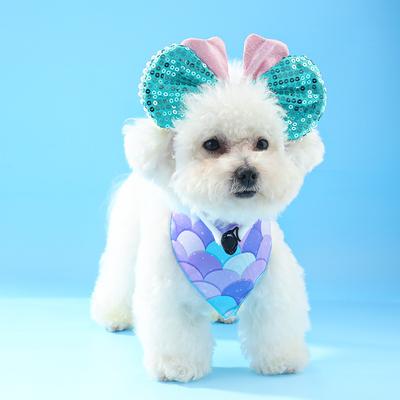 Summer New Mermaid Pearl Pet Headband Beach Tricolor Fish Scale Dog Scarf Dogs Stuff  Pet Accessories Dogs Bow Tie Dog Bandana