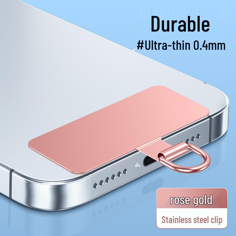 Ultra-Thin Stainless Steel Rotating Phone Lanyard Clip with Anti-Lost Sticker