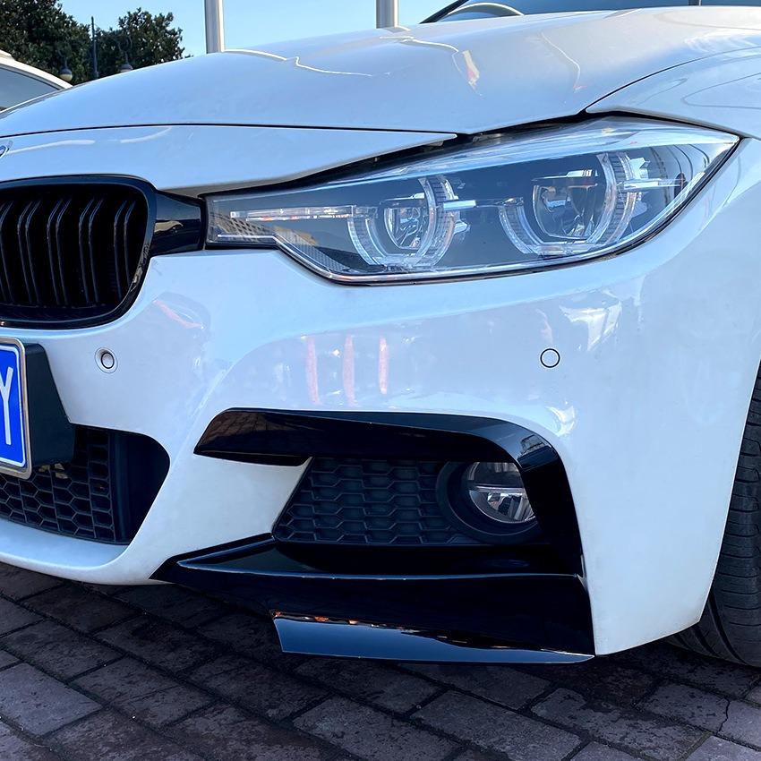 1 Paar Schwarz/Kohlefaser Frontstoßfänger Glänzend Nebelscheinwerfer Augenbrauen Rahmen Abdeckung Kühlergrill Für BMW 3er F30 M Paket 320i 325i 2013-2019