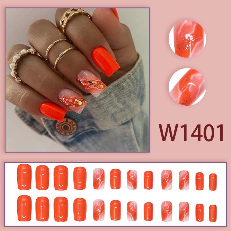 

Gradient Orange Sweet Fashion Nail Stickers - 24 Removable Pieces, European & American INS Style
