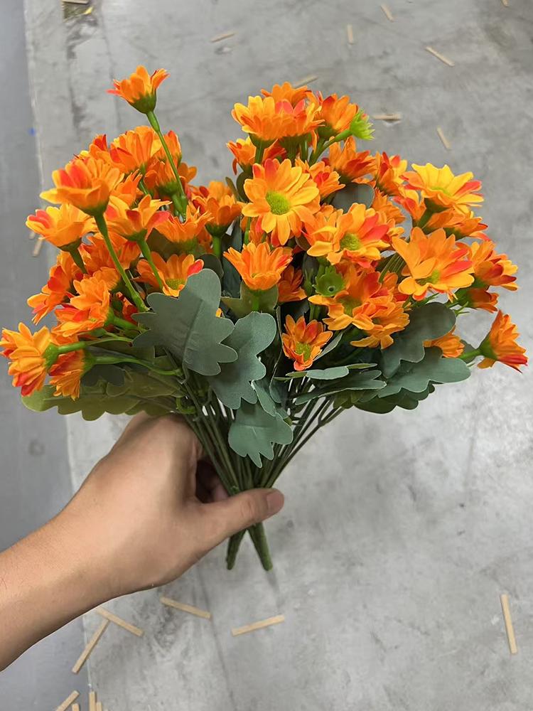 5 Bundles Artificial Sunset Mums with Stems Artificial Outdoor Sunset Mums Flowers for Table Window Wedding Indoor Outside Decor