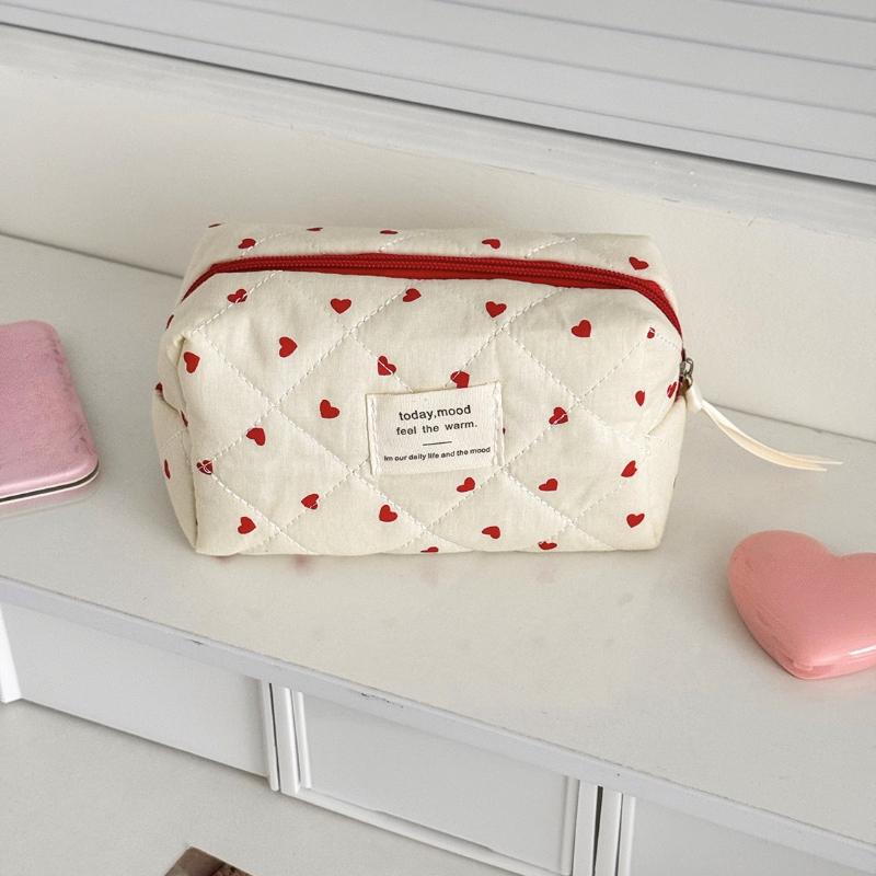 Cute Corduroy Heart Cosmetic Bags for Women Large Capacity Makeup Bag Travel Organizer