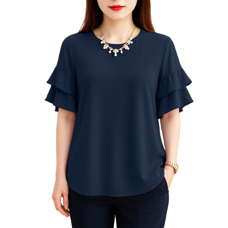 ZANZEA Women Casual Round Neck Ruffles Short Sleeve Loose Solid Blouse