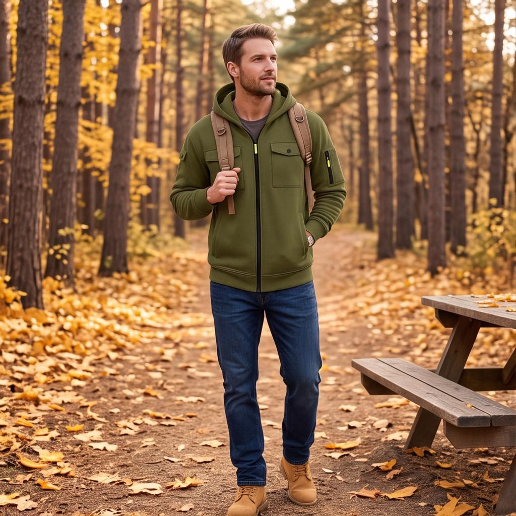 Men's Color Light Hooded Jacket for Fall and Winter