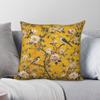 Gelber Blumen-Vogel-Teppich Quadratische Kissenhülle Polyester Leinen Samt Muster Reißverschluss Dekoration Zimmerkissenbezug
