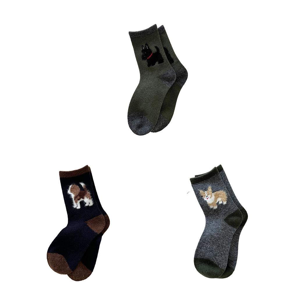 3 Par Söta Valp Fleece Strumpor Dam Höst och Vinter Tjocka Varma Mellanlånga Strumpor Parti