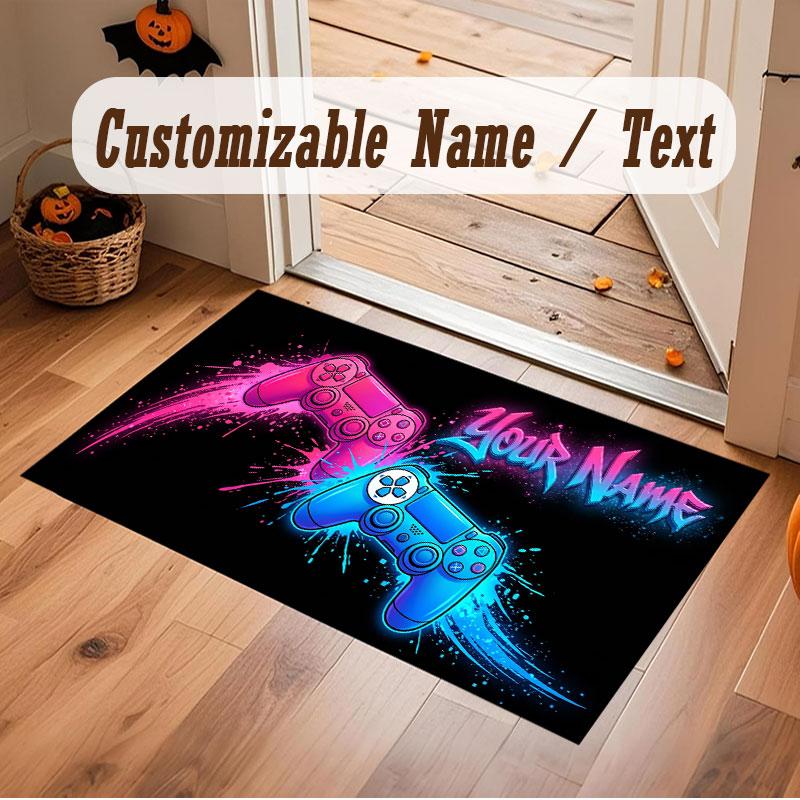 Game Controller Theme Crystal Velvet Floor Rug Personalized Custom Name Text Warm Carpet Home Decoration