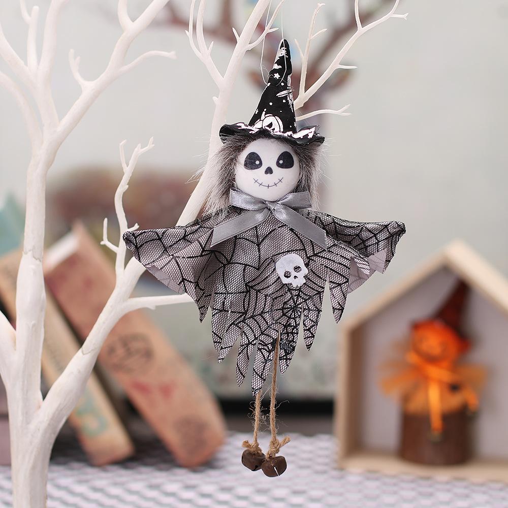 Hot Sale Halloween Pendant Set Spider Web Pattern Cape Doll Pointed Hat Design Fabric Made Indoor Hanging Decoration
