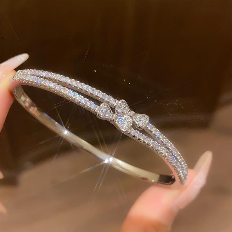 18K Gold Plated Zircon Bow Double Layer Bracelet - Korean Style Versatile Bangle with High-End Niche Design