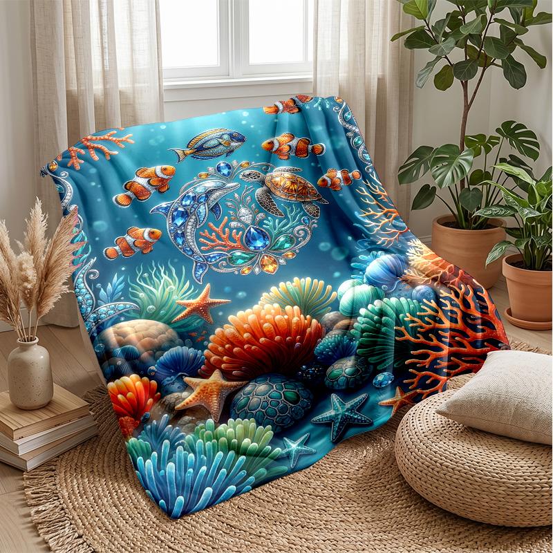 Underwater Fantasy World 2 Theme Blanket Lightweight Warm Flannel Blanket Decorative Throw Blanket for Home Decoration