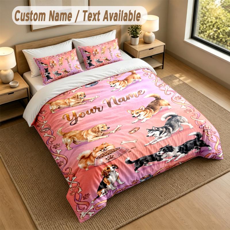 Dog Theme Personalized 3Pcs Bedding Set Custom Text & Name 1 Sheet 2 Pillowcases Household Bedding 1pc