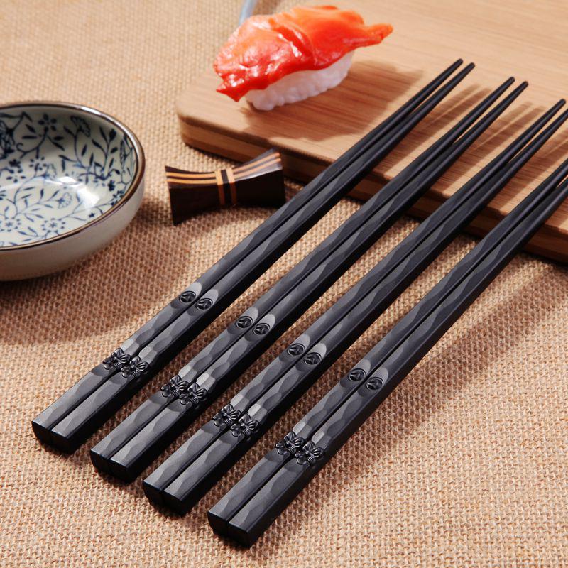 Hexagonal Japanese Alloy Chopsticks Set for Sushi and Cuisine