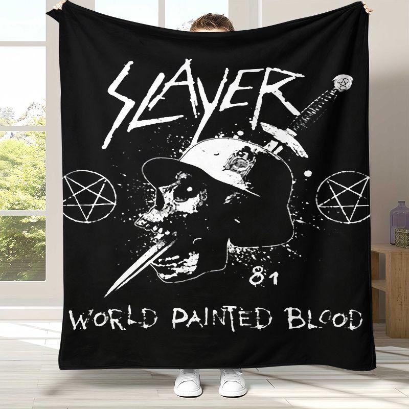 Klassisches Slayer Heavy Metal Rockband Zeichen Flanelldecke, Ultraweiche Warme Plüschdecke für Zuhause Schlafzimmer Bett Sofa Camping Picknick