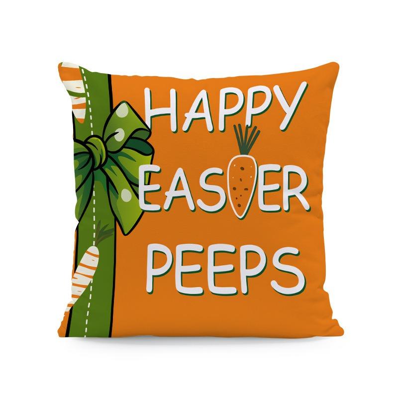 Happy Easter Bunny Egg Pillow Cover 2D Flat Print Peach Skin Plaid Cushion Cover For Couch Living Room Spring Decor 45X45