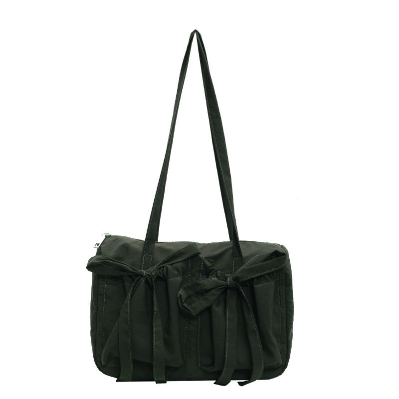 Casual Bow Design Nyl Shoulder Bags for Women Commute Lightweight Large Capacity Ladies Tote Candy Color Female Handbags