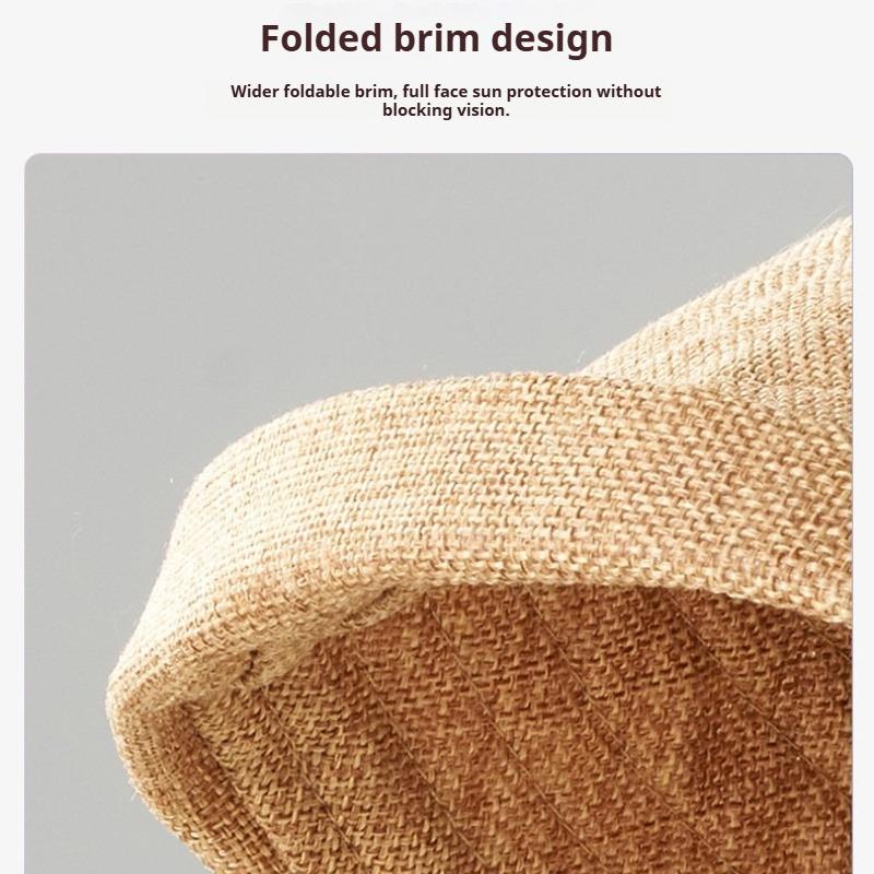 1pc Women's Linen Wide Brim Sunshade Bucket Cap,Breathable Outdoor BeachTravel Elegant Style Summer Season Fashion Accessory