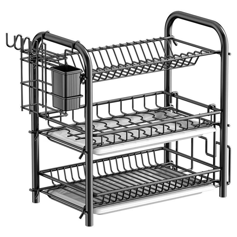3-Tier Carbon Steel Wall-Mounted Dish Rack
