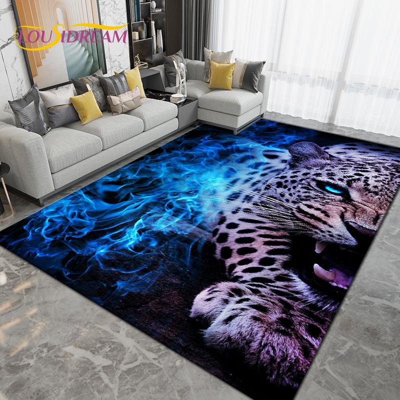 Cartoon Tiger Lion Wolf Animal Area Rug,Carpet Rug for Living Room Bedroom Sofa,Doormat Kitchen Bathroom Non-slip Floor Mat Gift