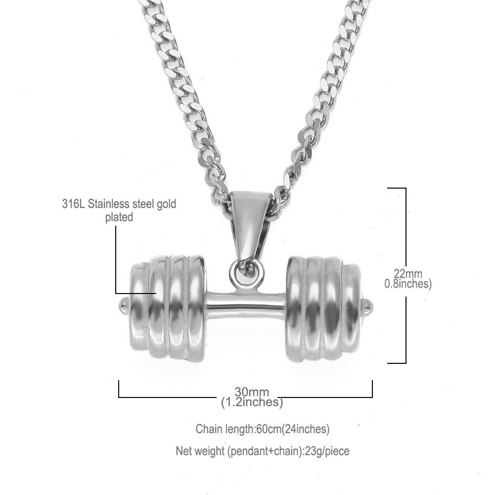 Hip Hop Rhinestone Letter Pendant Necklace Stainless Steel Street Punk Chain for Men 24 inch barbell steel