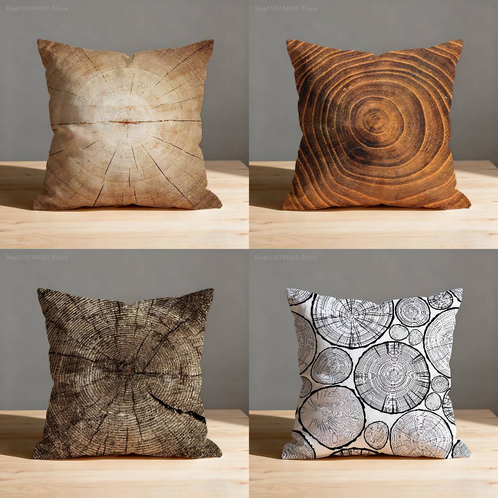 Natural Woodland Tree Ring Pattern Pillow Case For Sofa Decor Car Office Room Printing Cushion Cover Decorations and Protector