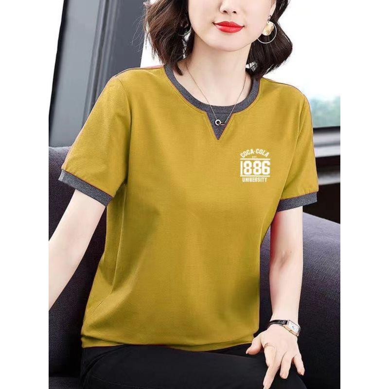 Loose-Fitting Pure Cotton Short Sleeves T-shirt Female 2024 New Arrival Summer Tops Middle-Aged and Elderly Plus Size Trendy Half Sleeve Small Shirt