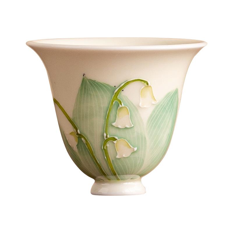 Hand Painted Lily of the Valley Ceramic Tea Cup Personal Master Cup Gongfu Tea Set for Tea Ceremony Home Use Aesthetic Gift