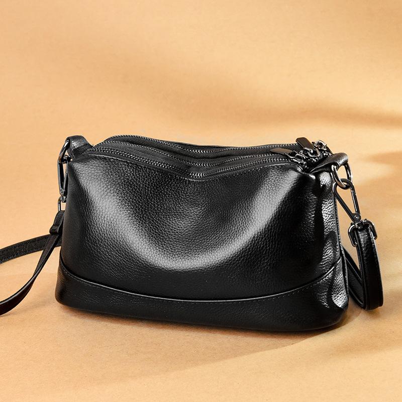 

Leather women s bags new trendy fashion simple large capacity shoulder messenger bag first layer cowhide bag чёрный
