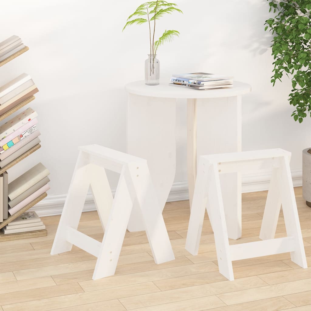 vidaXL Hocker 2 Stk. Weiß 40x40x45 Cm Massivholz Kiefer
