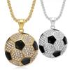 Collana Lunga con Ciondolo Calcio Strass Hip Hop Catena a Scatola in Lega Unisex