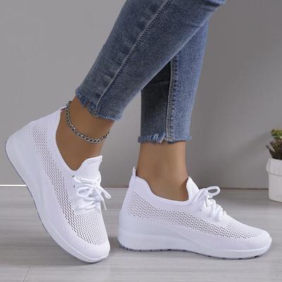 Breathable Wedge Sneakers Women Mesh Knitted Platform Sports Shoes Woman Casual Non-Slip Lace Up Tennis Shoes Ladies2025