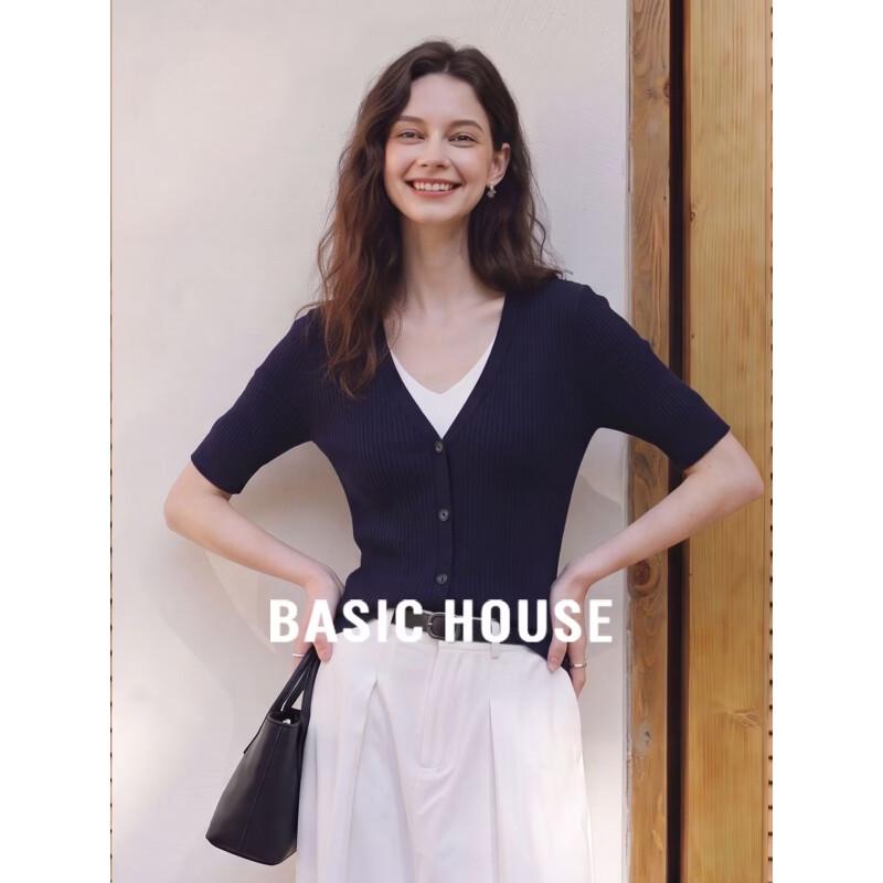 Basic House Women s Faux Two-Piece V-Neck Ice Silk Knit Cardigan 2XL