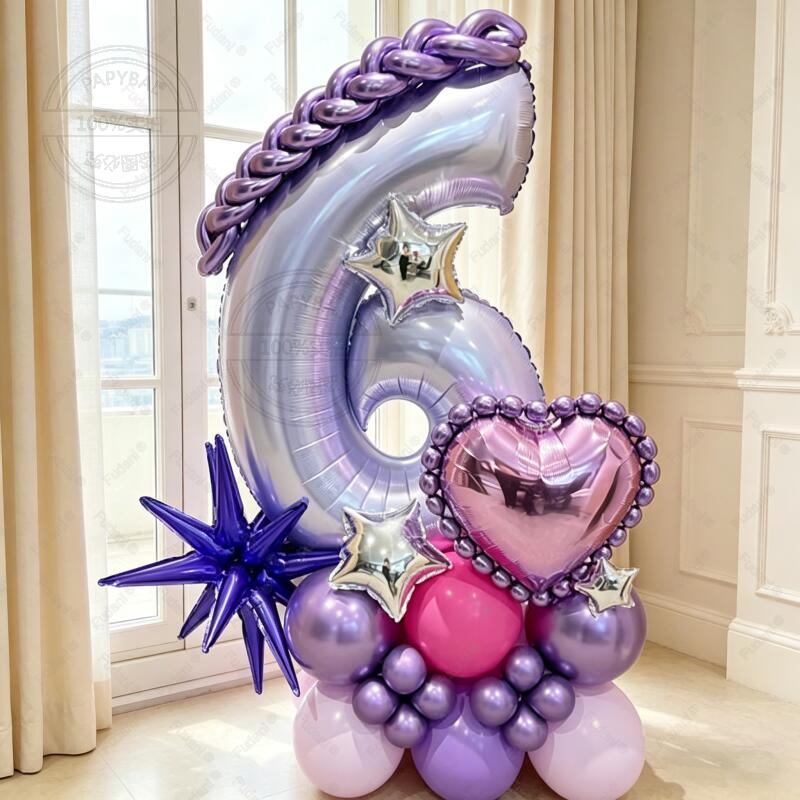 32pcs Purple Explosion Star Love Balloon 40 Inch Number 1-9 Birthday Balloon Set Children's Birthday Party Photography Props