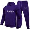 FAITH Letters Printed Suits Autumn Winter Tracksuit Men Solid Hooded 2 Piece Sets Mens Outfits Suit Men Fleece Sport Hoodie Sweatpants Two Piece Sets