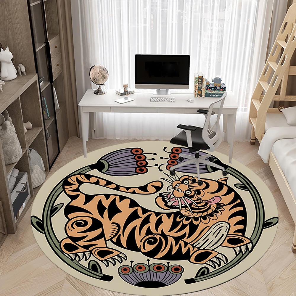 1pc Tiger Artwork Chair Carpet for Office, Round Non Slip Durable Large Size Office Carpet, Suitable for Office