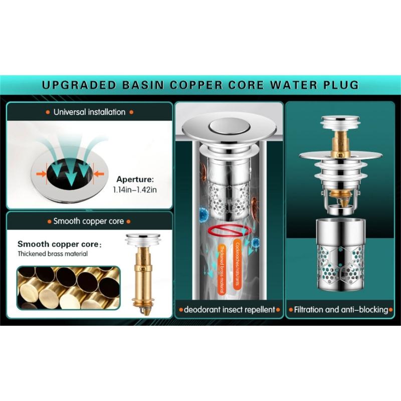 Kitchen Sink Drain Basket Anticlogging Drain Stoppers Bounce Cores Sink Strainer Wash Basins Drain Filter Easy to Use