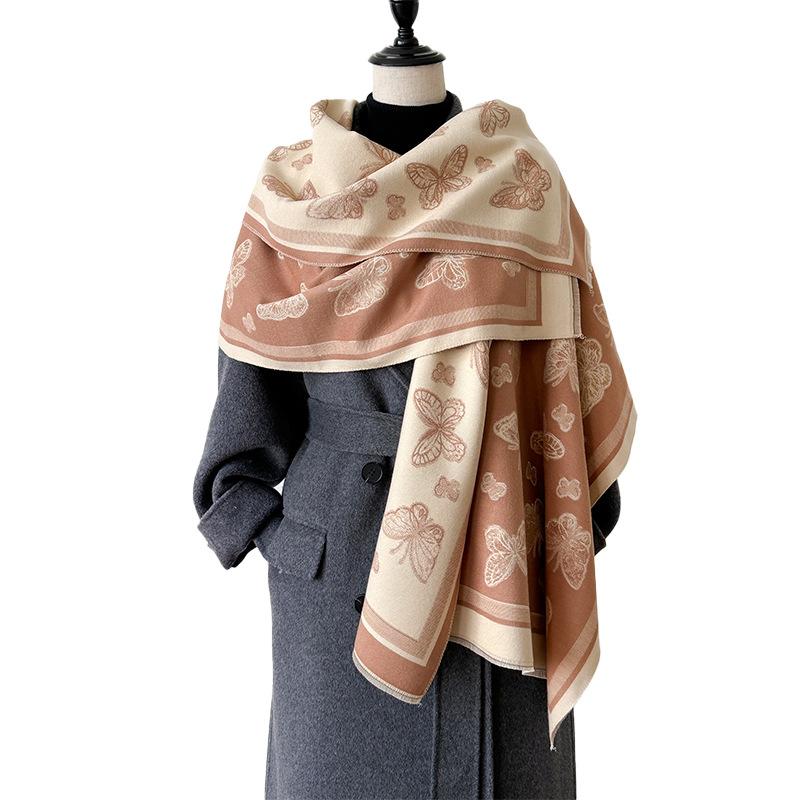 Imitation Cashmere Winter Fringed Shawl Fairy Wind Butterfly Versatile Mori Series Thickened Warm And Cold Scarf Dual-Purpose