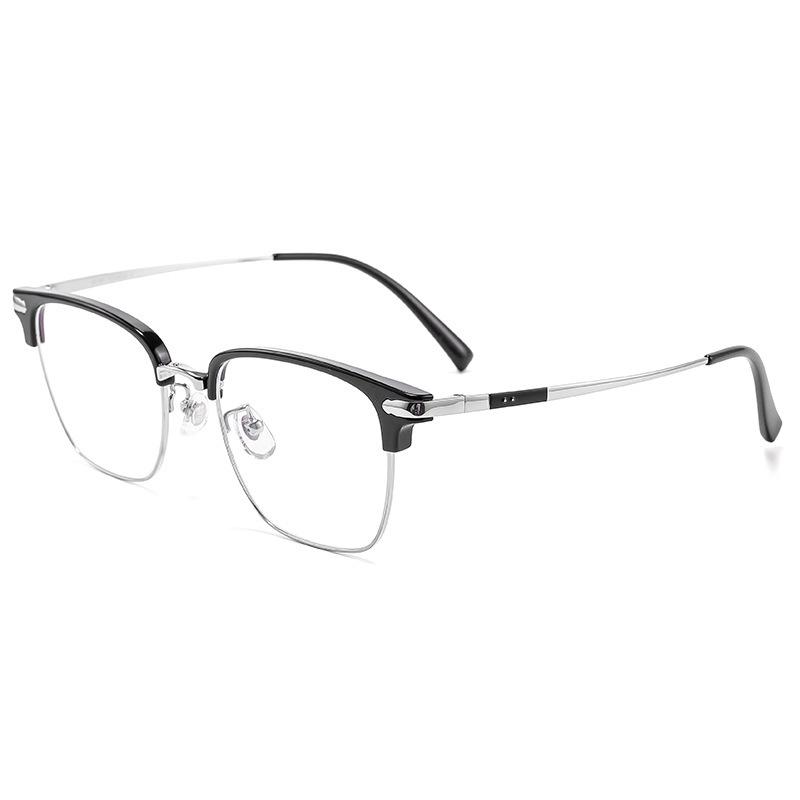 Anti-Blue Light Men's Eyebrow Eyeglass Frame, Ultralight Semi-Titanium, Lily Wei Model 122616Y, Fits Prescription Lenses.