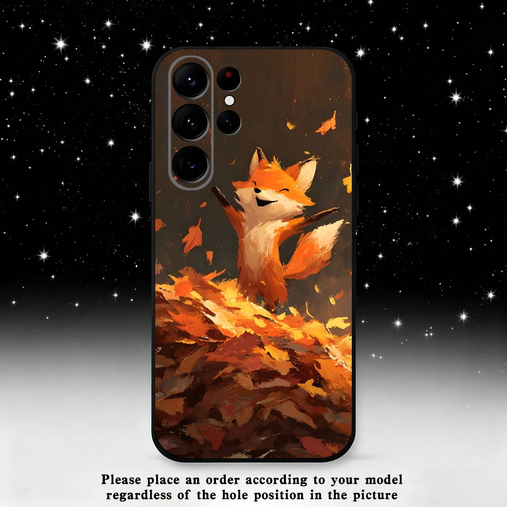 Cute Fox Animal Phone Case For Samsung S25,S24,S23,S22,S21,S20,S10,Ultra,Plus,Lite,FE,Soft Silicone Black Cover