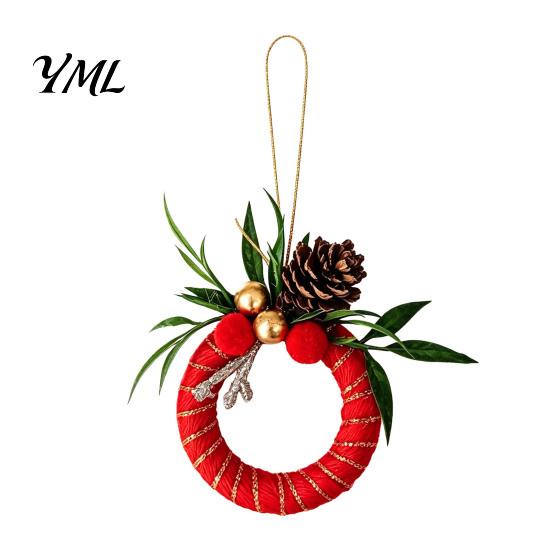 Retro Holiday Ornaments Mini Christmas Wreath Ornament, Miniature Artificial with Bow, Bow Pinecone, Xmas Tree Hanging for Party Seasonal Decor