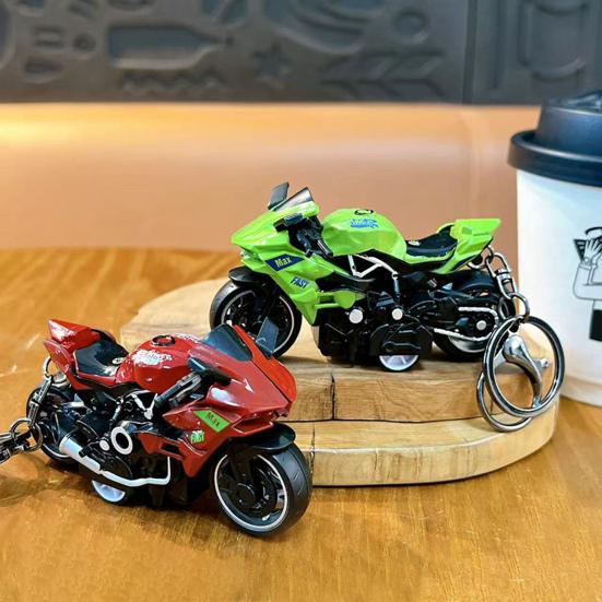 Motorcycle Cartoon Keychain Pendant with Double-Ring Hook Anti-Detachable Design Decompression Tool Keychain Accessory