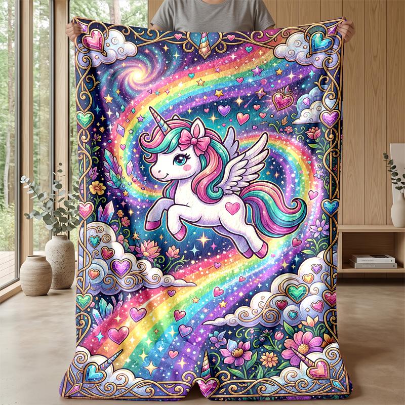 Magical Unicorn Rainbow Theme blanket Lightweight Warm Flannel Blanket Decorative Throw Blanket for Home Decoration