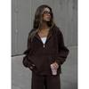 Womens Streetwear Casual 2-Piece Set: Zip-Up Hooded Long Sleeve Top Drawstring Wide Leg Pants Solid Color Knit Outfit