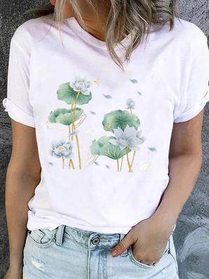 (Aziatische maat) bloementrend schattig Damesmode Bedrukt Casual T-shirt Tee Top Dame Vrouwelijk Grafisch Korte Mouw T-shirts Kleding