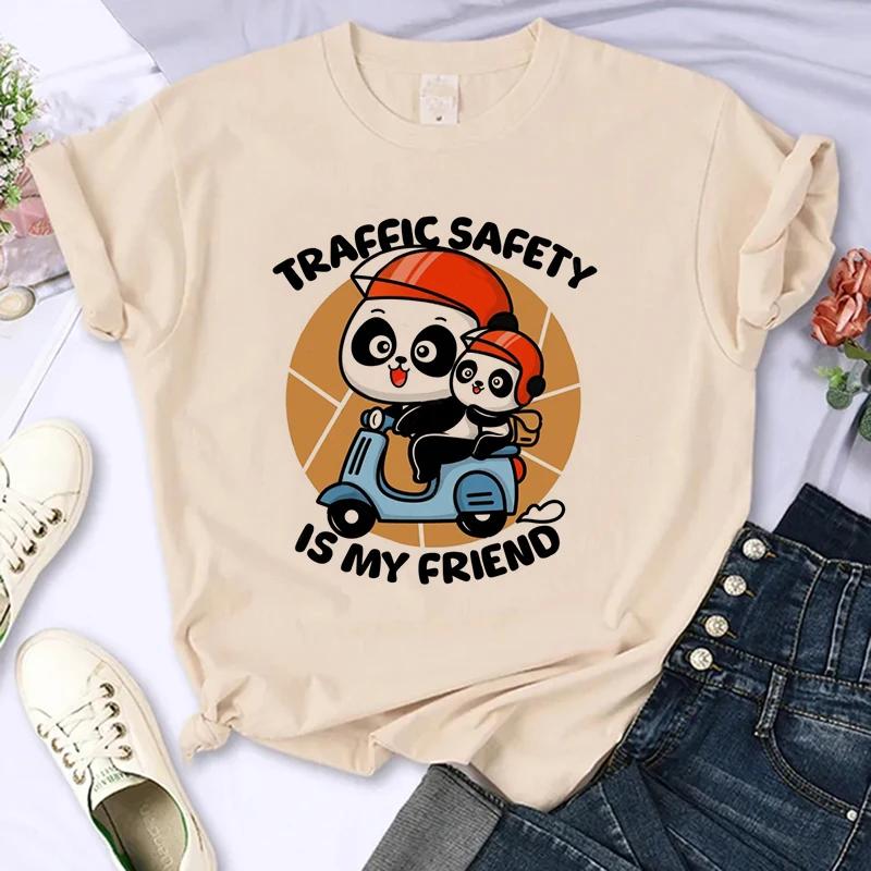 Funny Cute Panda Printed T Shirt for Women Summer Short Sleeve Cartoon Casual Creative T-shirt Vintage Round Neck Clothes