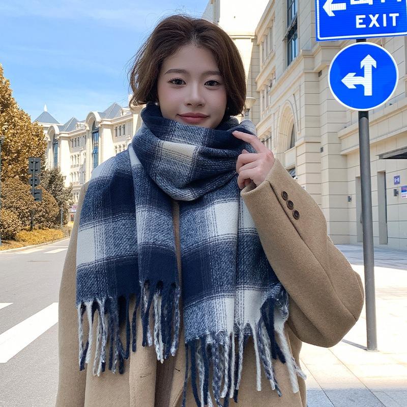 New autumn and winter plaid scarf warm versatile soft waxy student couple shawl women's scarf