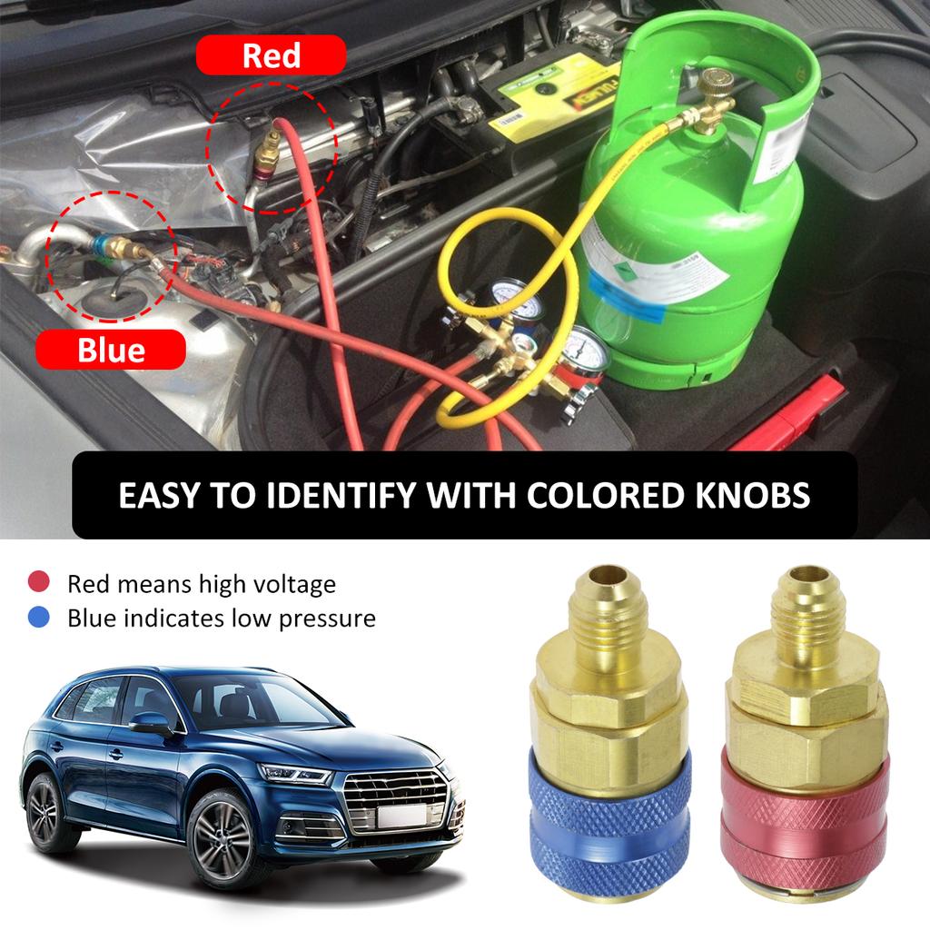 2Pcs R134A Low High Side Auto Car Quick Coupler Connector Adapters Air Conditioning Refrigerant Adjustable AC Manifold Gauge