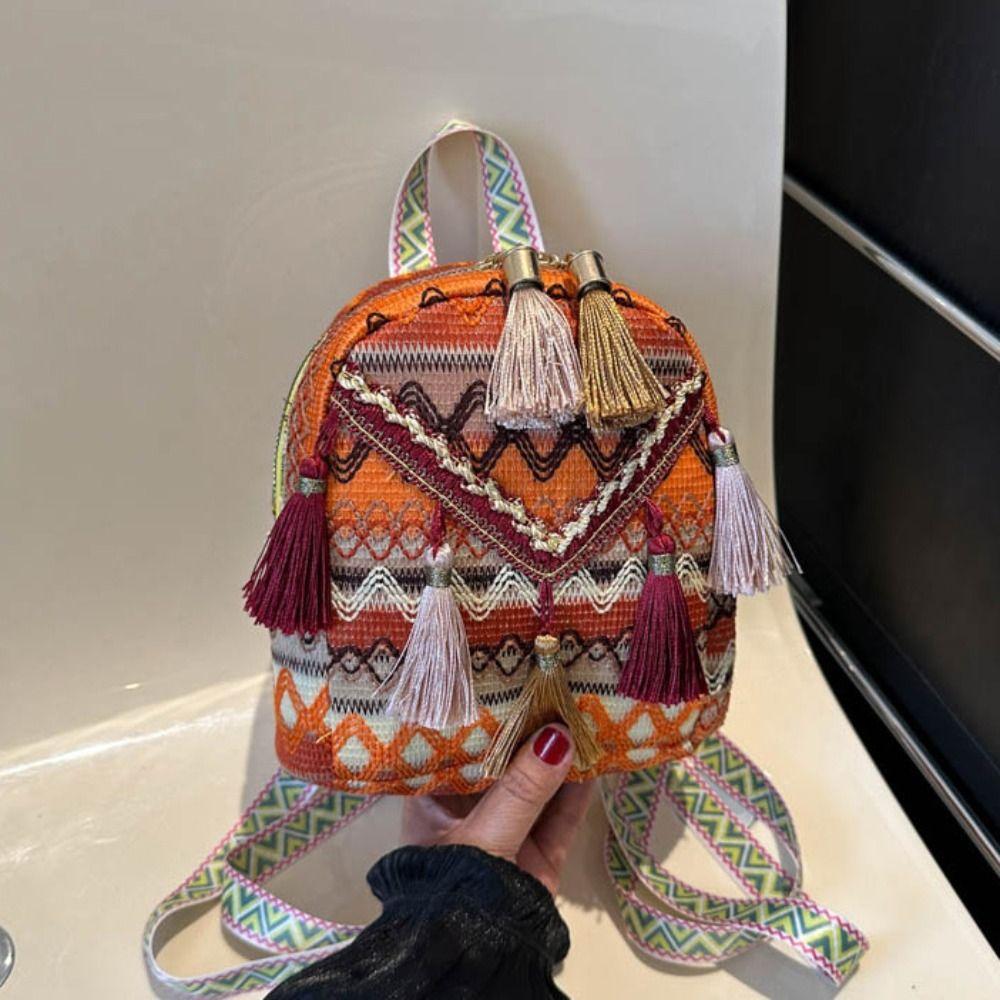 Stripe Ethnic Style Tassel Backpack Embroidery Chinese Style Handbag Outdoor