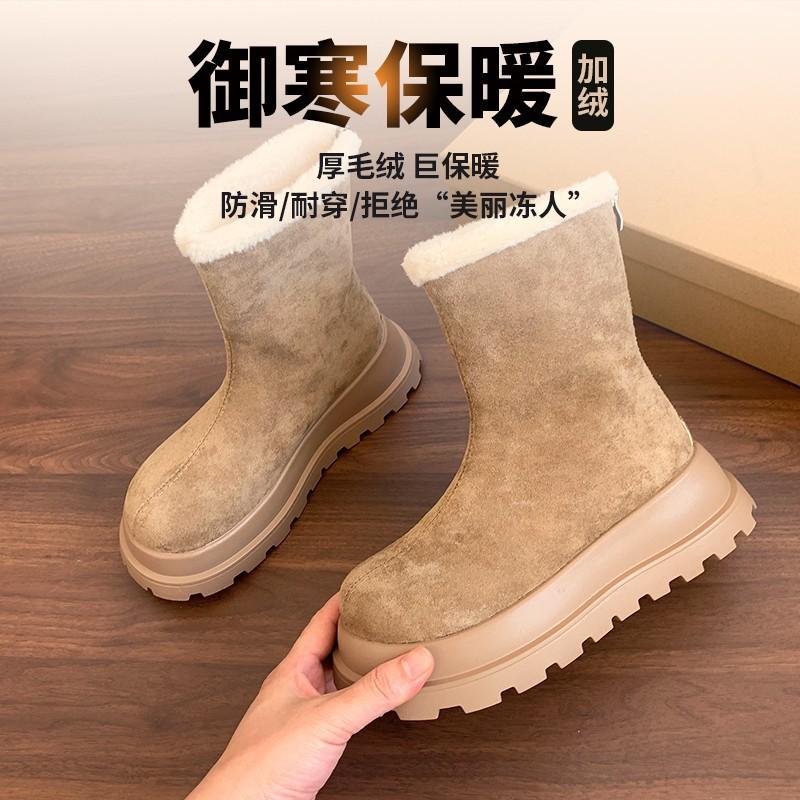 

Women s Square Round Toe Boots, Back Zipper Mid-Calf Martin Boots, Premium Faux Fur Lined Snow Boots in Stock 42 хакі
